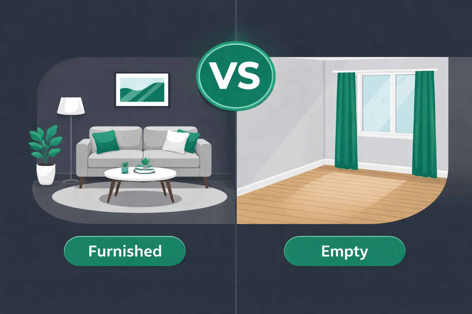 Comparaison visuelle entre un appartement meublé et un appartement vide